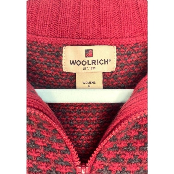 Woolrich Full Zip Lambs Wool Knit Sweater Jacket Red & Gray Small Casual Cozy - Picture 2 of 9